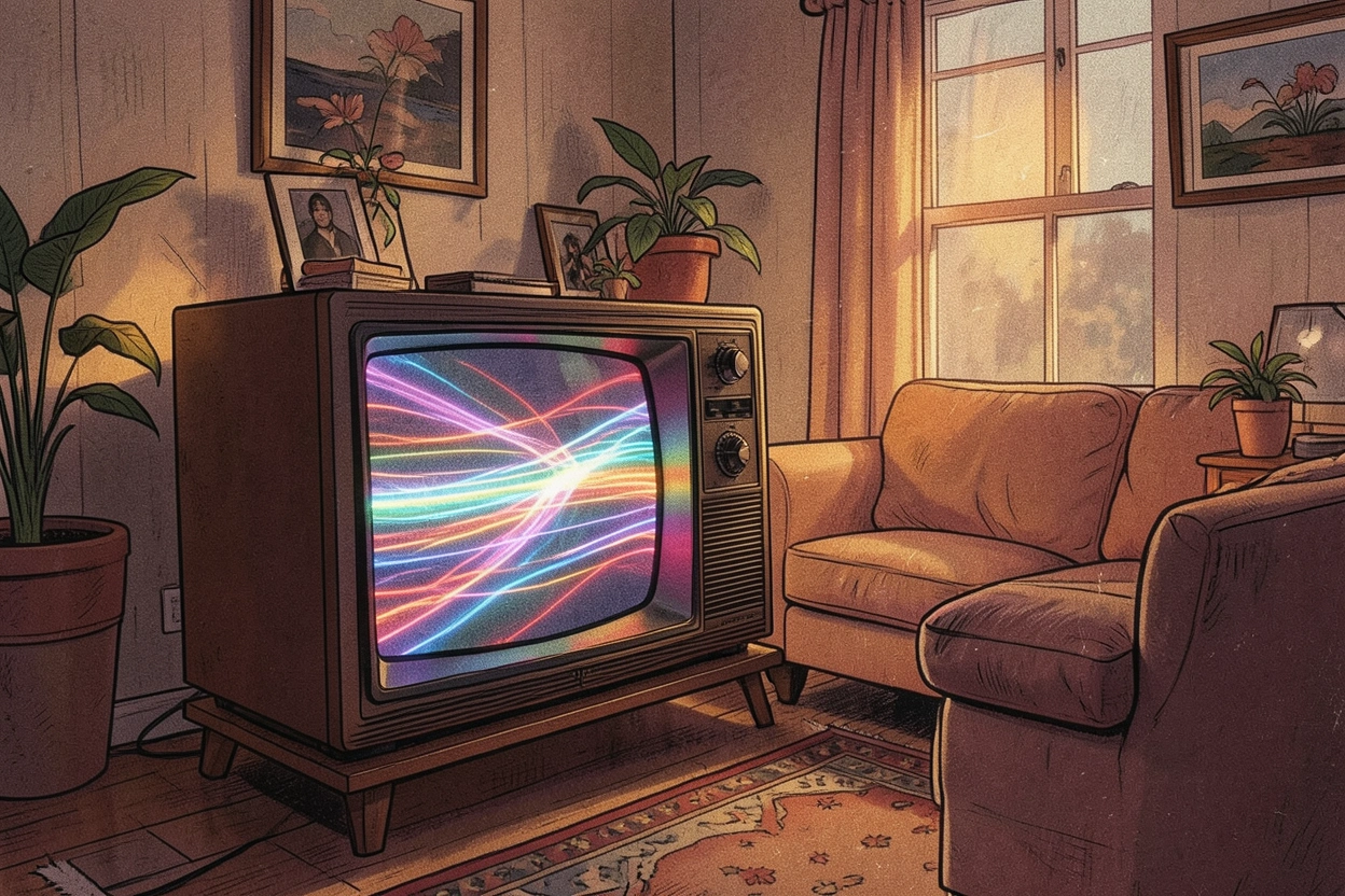 Télévision cathodique vintage aux couleurs vives