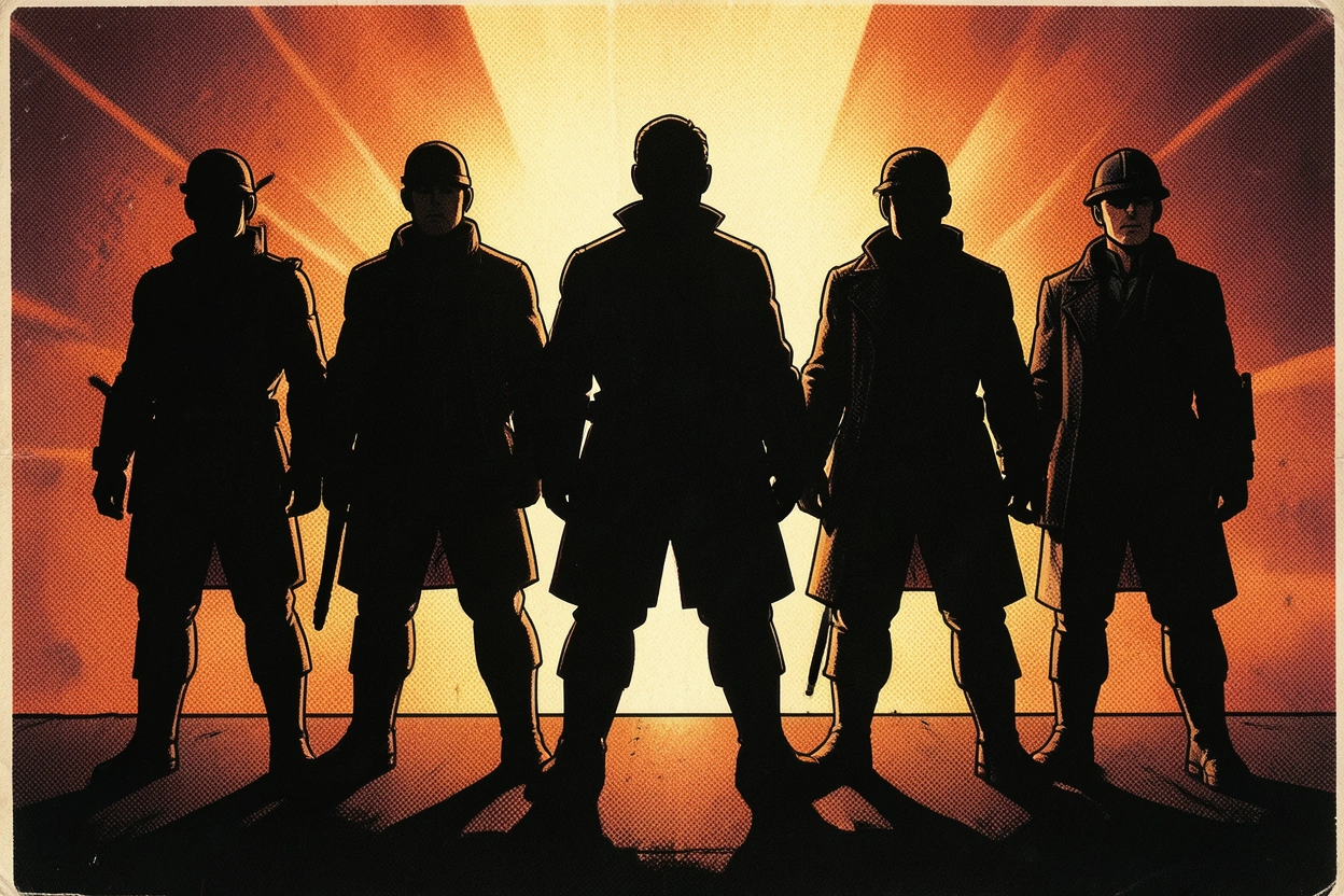 Silhouettes de héros de dessin animé rétro